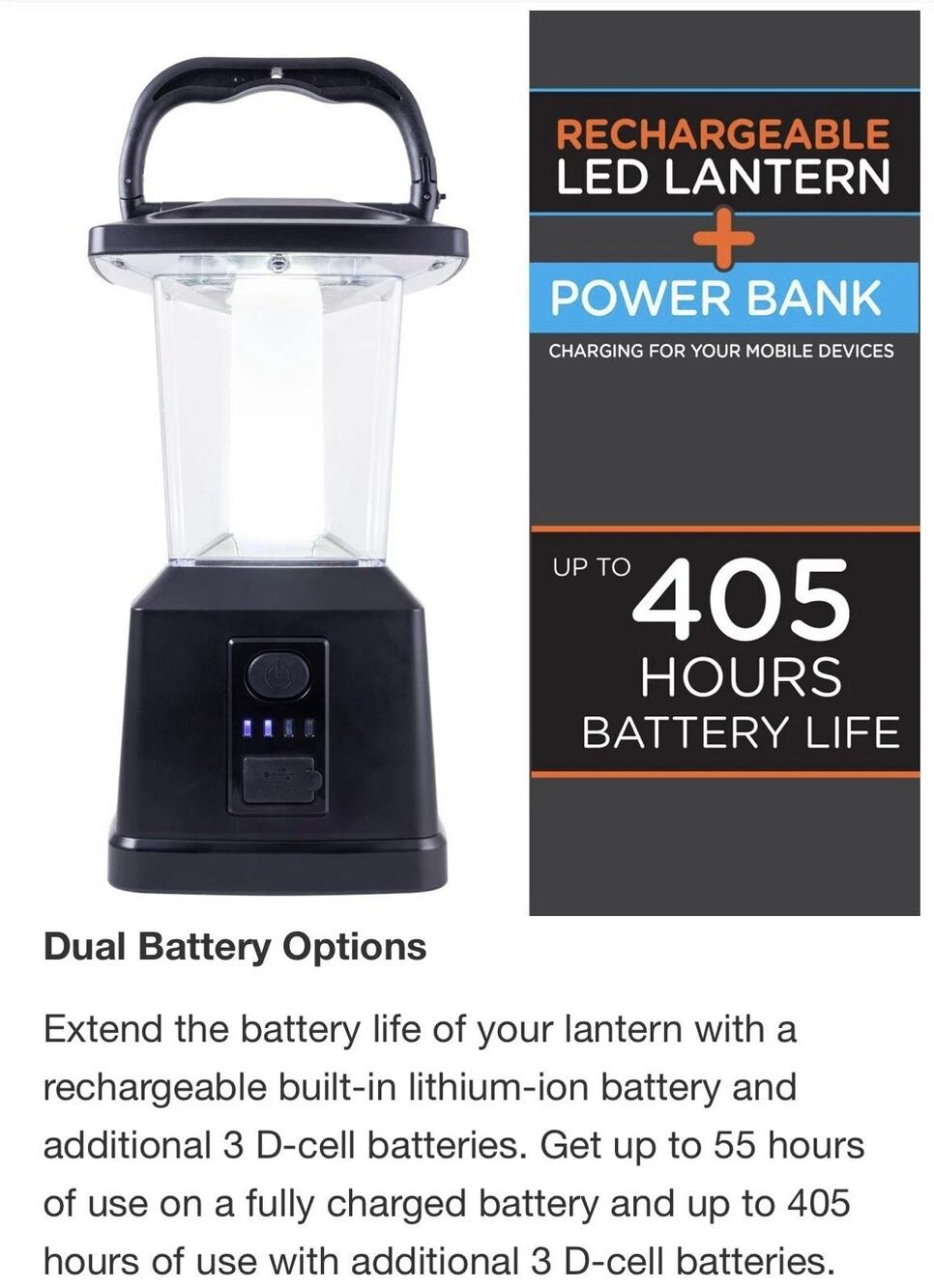 GE Enbrighten 650 Lumen Rechargeable LED Lantern USB Power Bank NEW
